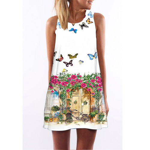 Women Floral Print Chiffon Dress